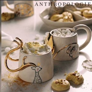 Pair Gail CC Anthropologie Set of 2 Stag Mugs